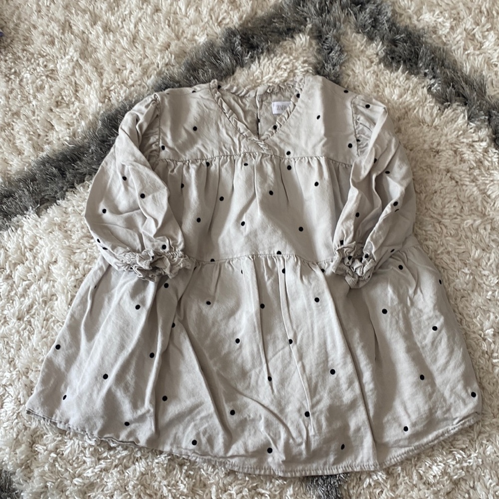 Zara grey dress w/ black polka dots | 18-24 months